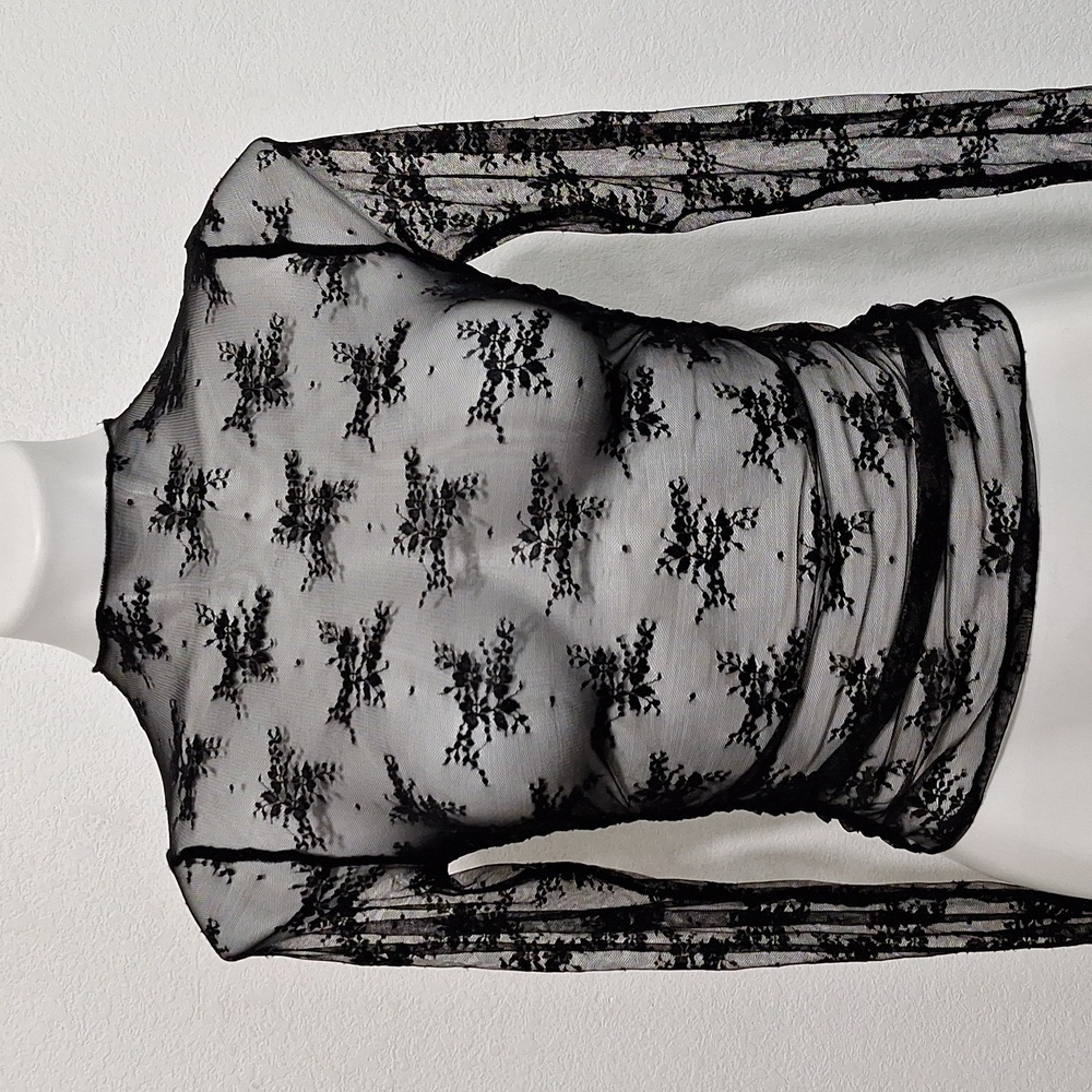 Free For All "NEW" Black Witchy Romantic Sheer Long Sleeve Lace Blouse Size S